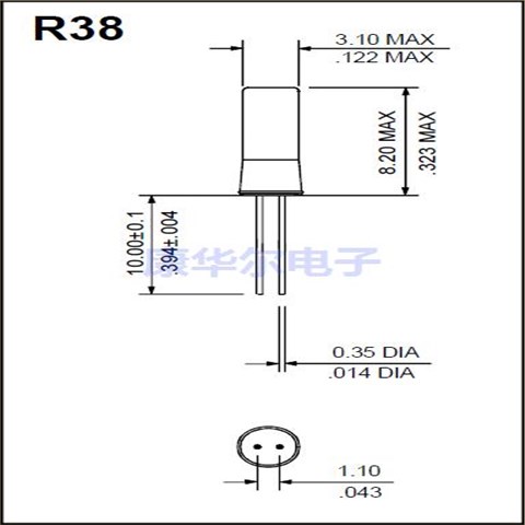 Rubyquartz钟表晶振,R38系列32.768K晶振,R38-32.768-6-10PPM-NPB无源晶振