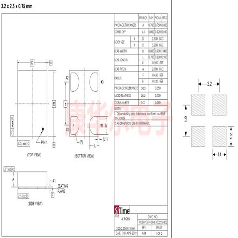 SIT1602AI-12-33E-12.000000,SiTime陶瓷晶振,2520振荡器